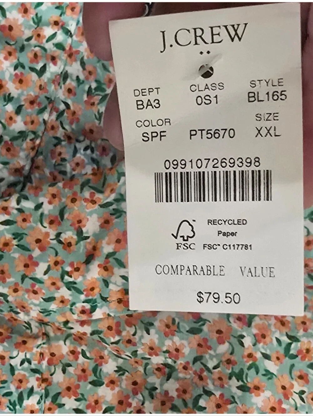 J.Crew Men’s Flex Washed Floral Button Up Shirt XXL Green Orange NWT $`79.50